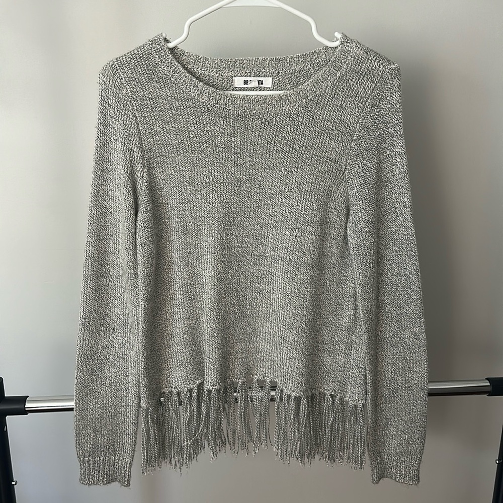 BB Dakota Fringe Sweater with Open Back